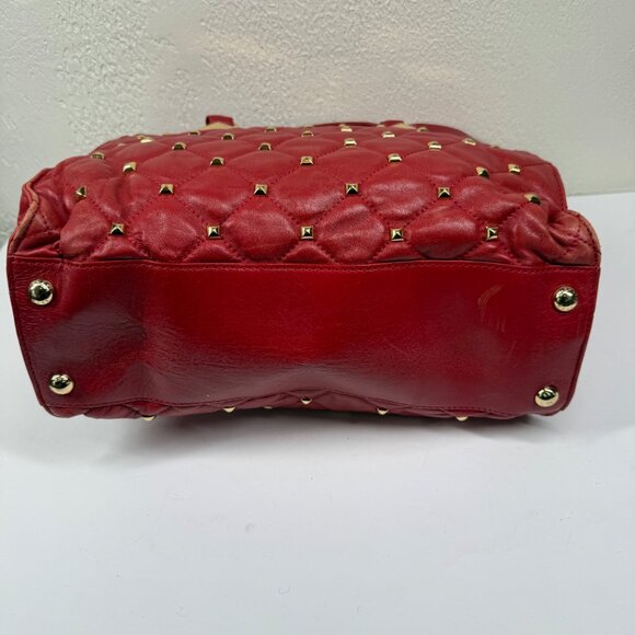 Michael Kors Hamilton Large Studded North South Tote Red Leather Gold Hardware - Picture 4 of 13